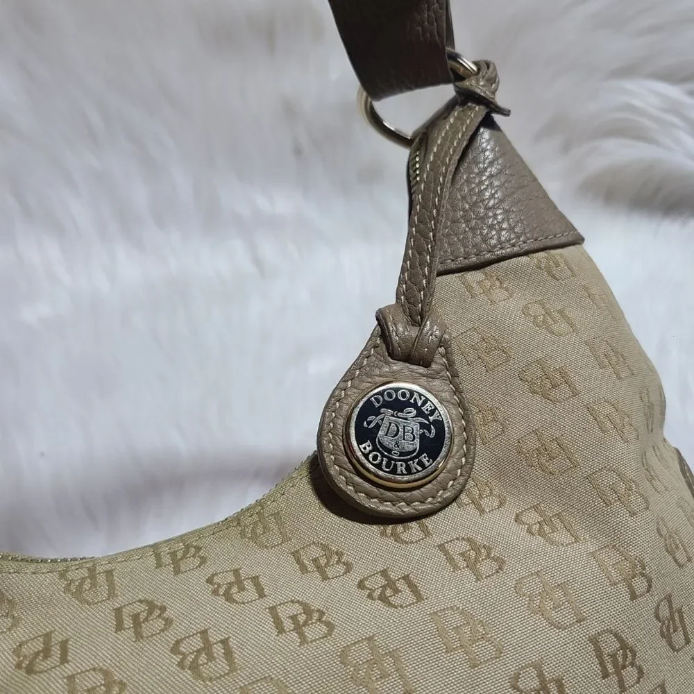 Vintage Dooney & Bourke Monogram Canvas Leather Hobo Shoulder Bag